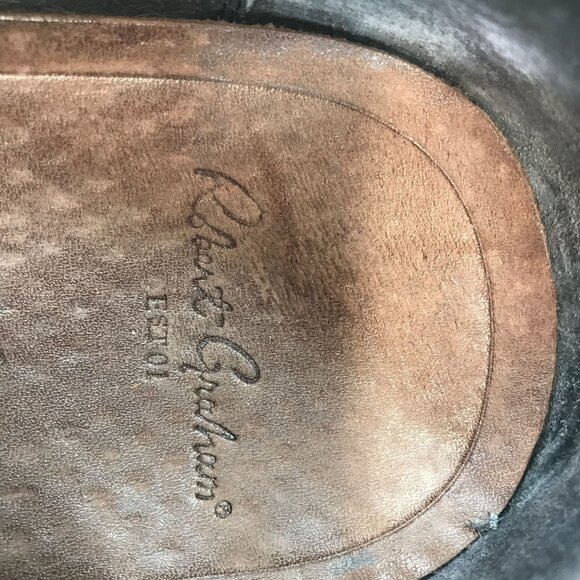 ROBERT GRAHAM ~ MENS 9.5 ~ TAN WOVEN LEATHER PENNY LOAFER DRESS SHOE - Picture 8 of 8